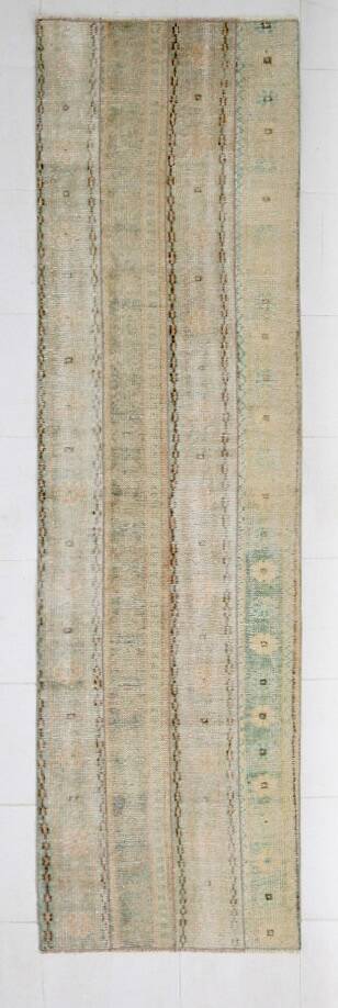 2x10 Vintage Brown & Cream Turkish Runner Rug, 80x306Cm