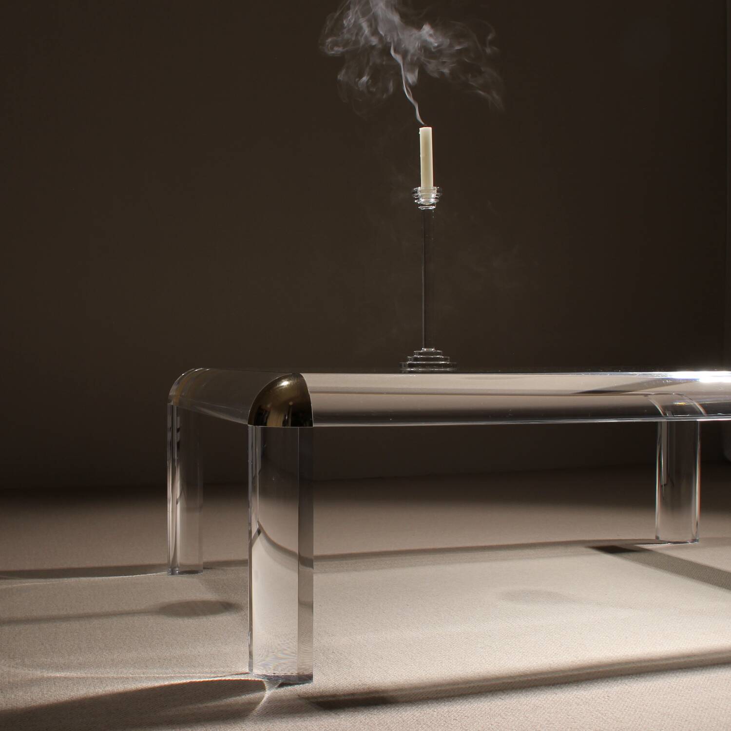 Rectangular Lucite & Brass Coffee Table | Europe 1970s