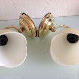 Pair of brass and opaline opaline sconces in art deco style granite