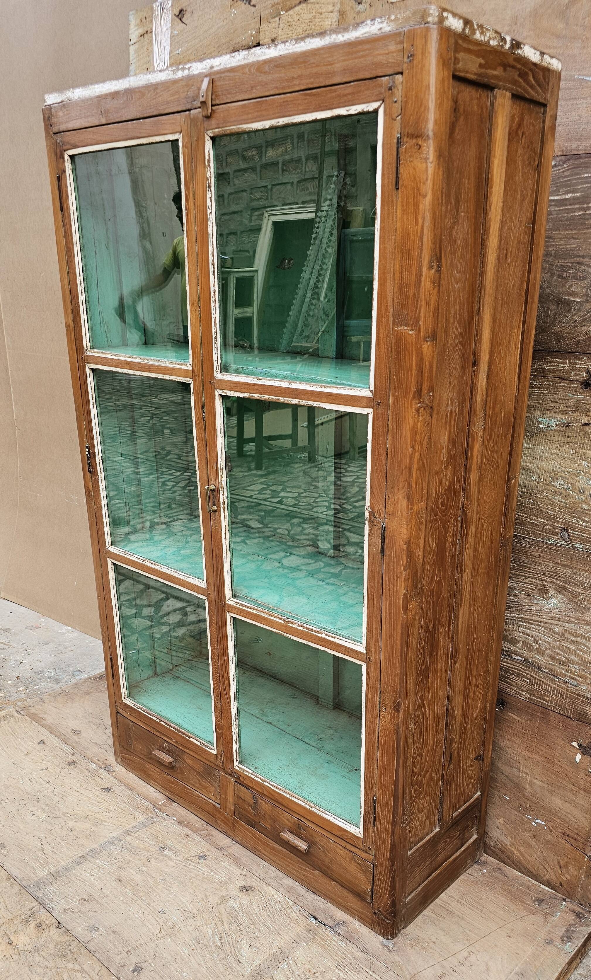 Old Art Deco glazed bookcase in Burmese teak