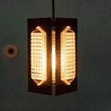 Vintage wooden and glass suspension Flygsfors Facette, glass lamp.