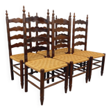 Set of 6 vintage Arts & Crafts chairs in Antonio Calligaris style in rope oak wood from the 50s