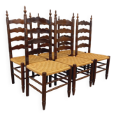Suite de 6 chaises vintage Arts & Crafts style Antonio Calligaris en bois de chêne corde années 50