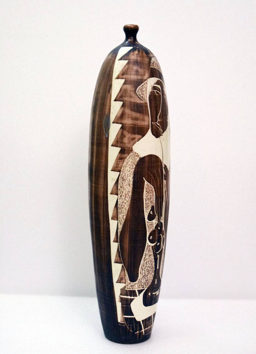 Large Ceramic Vase From Faenza With Engraved Decoration, 1970s