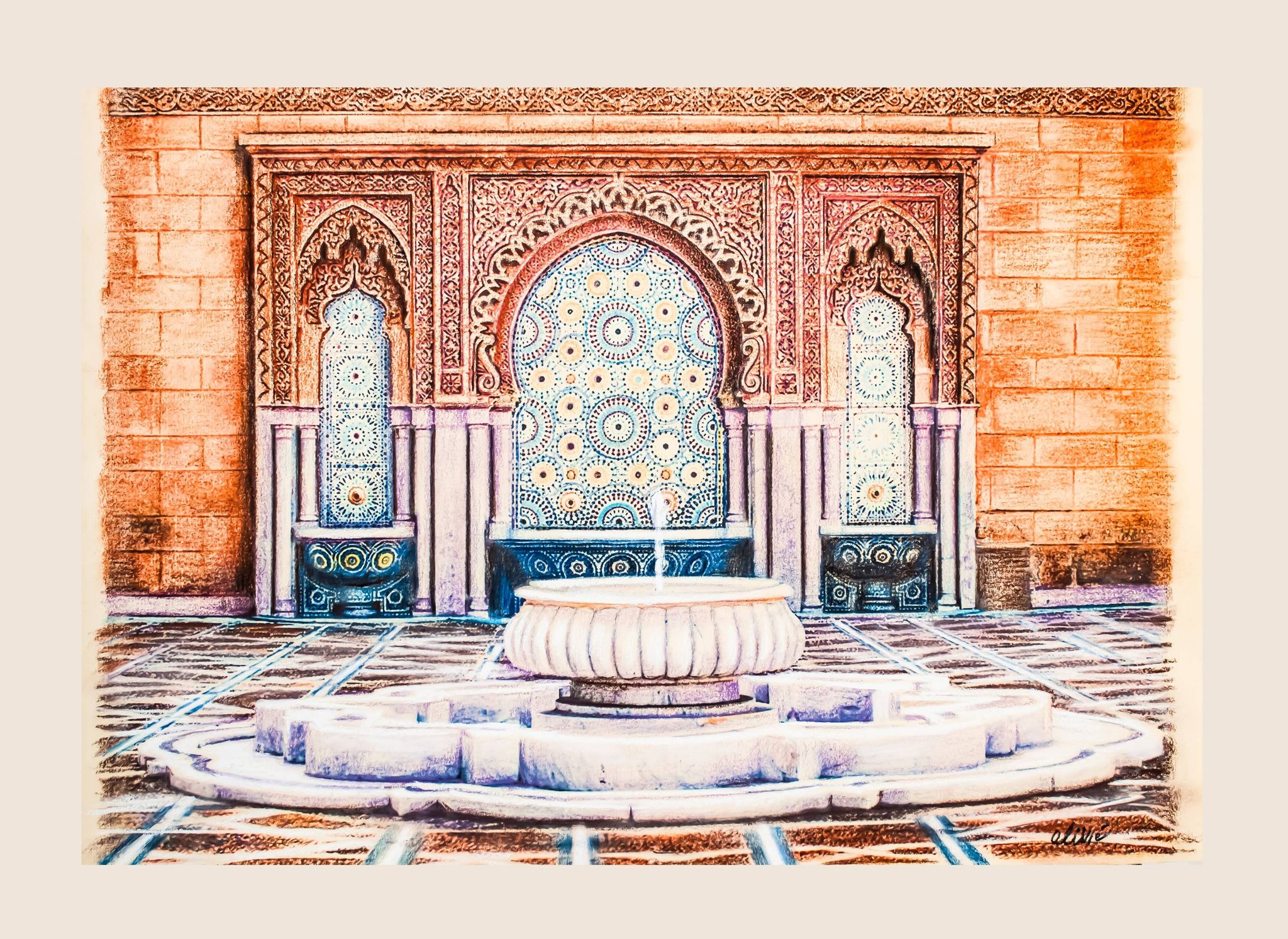 Dibujo. Painting. Arab source. Islamic art. Arab art. Arab architecture. Fuente.