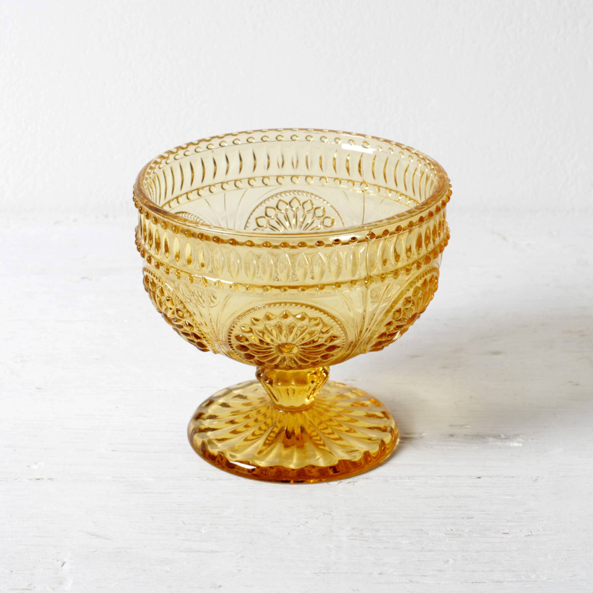 Godinger Amber Honey Pressed Glass Pedestal Bowl – Vintage USA 2000s