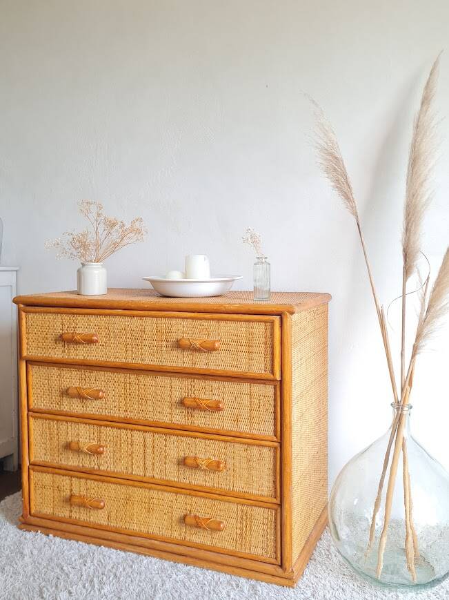 Vintage rattan chest of drawers circa 70s