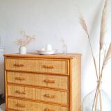 Vintage rattan chest of drawers circa 70s