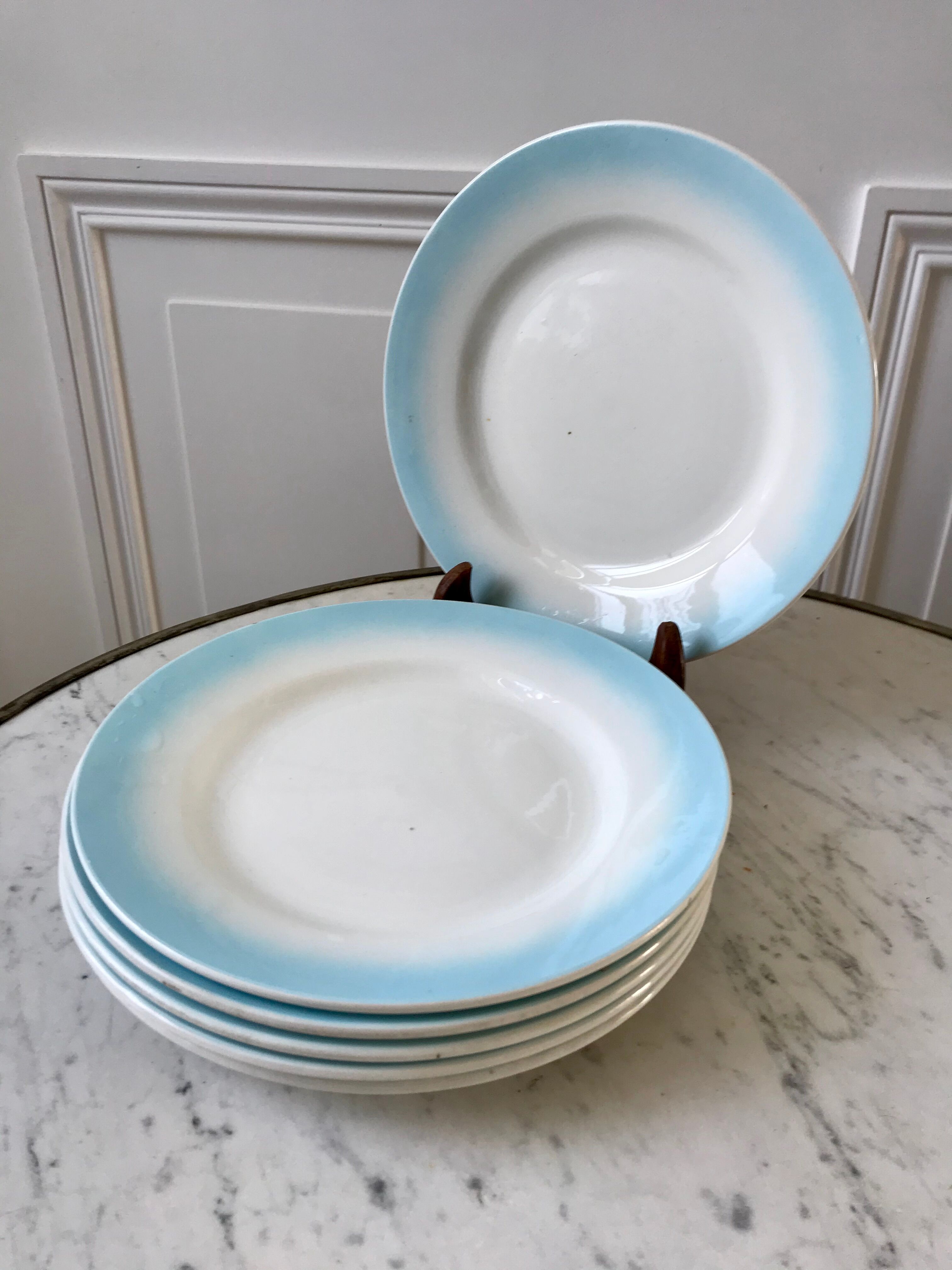 Set of 6 dessert plates sky blue gradient pastel years 40-50