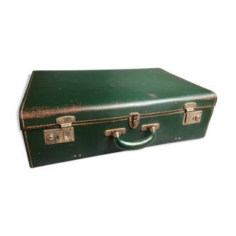 Topstitched leather large suitcase
