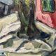 Oil on panel by Swedish artist – "Interior with figure" by Olle Nordberg (1905–1986) – 1944 – vintage and framed – 40×46 cm (15.7"×18.1")