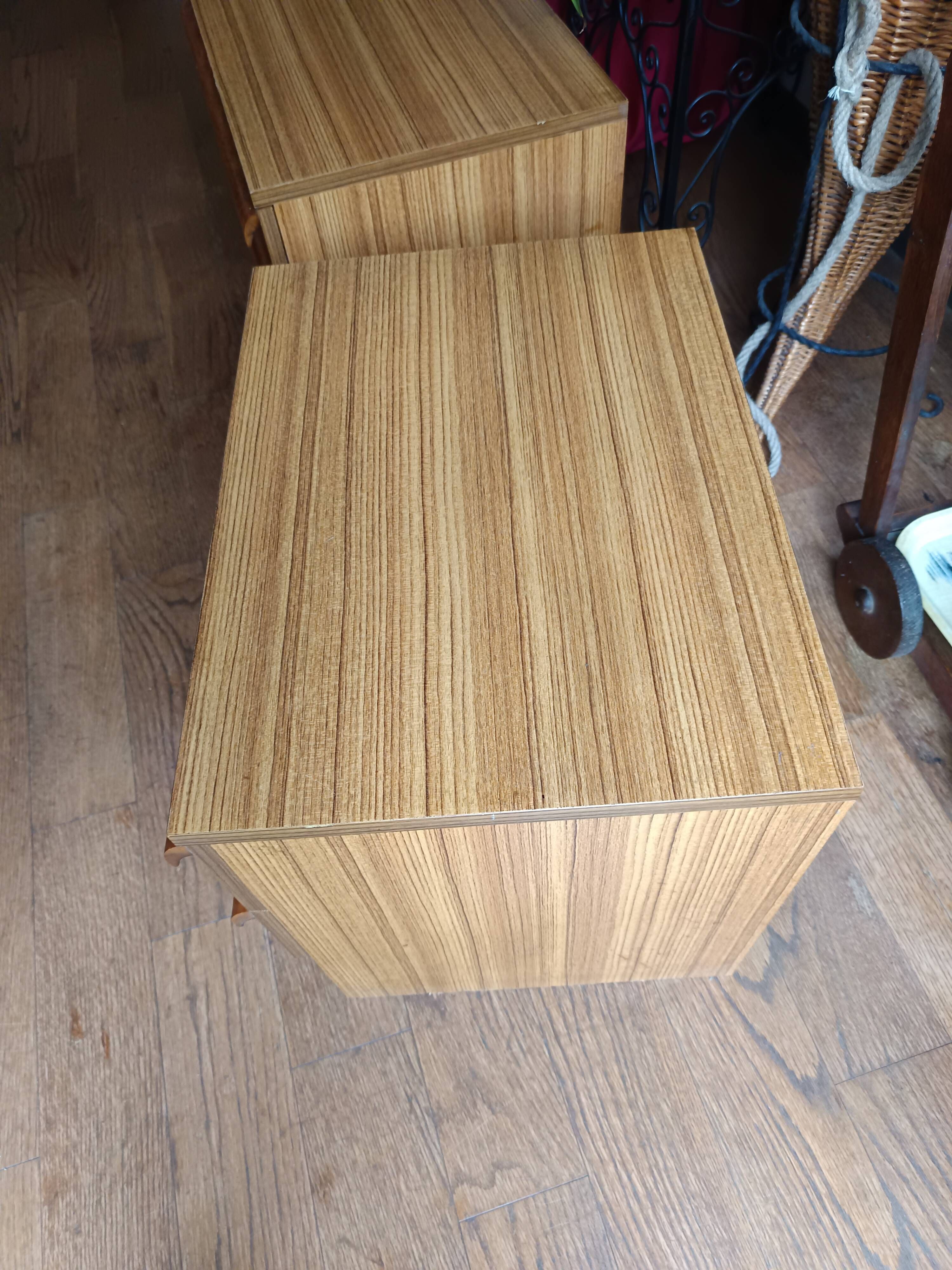 vintage bedside tables in elm by Simat Doubinski Brothers