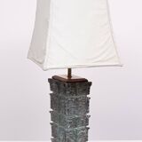 Grande lampe de table Pagode orientale en bronze avec abat-jour 1960