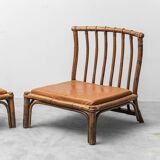 Pair of wooden and faux leather chairs by Alberto Smania, 1970s vintage modernism