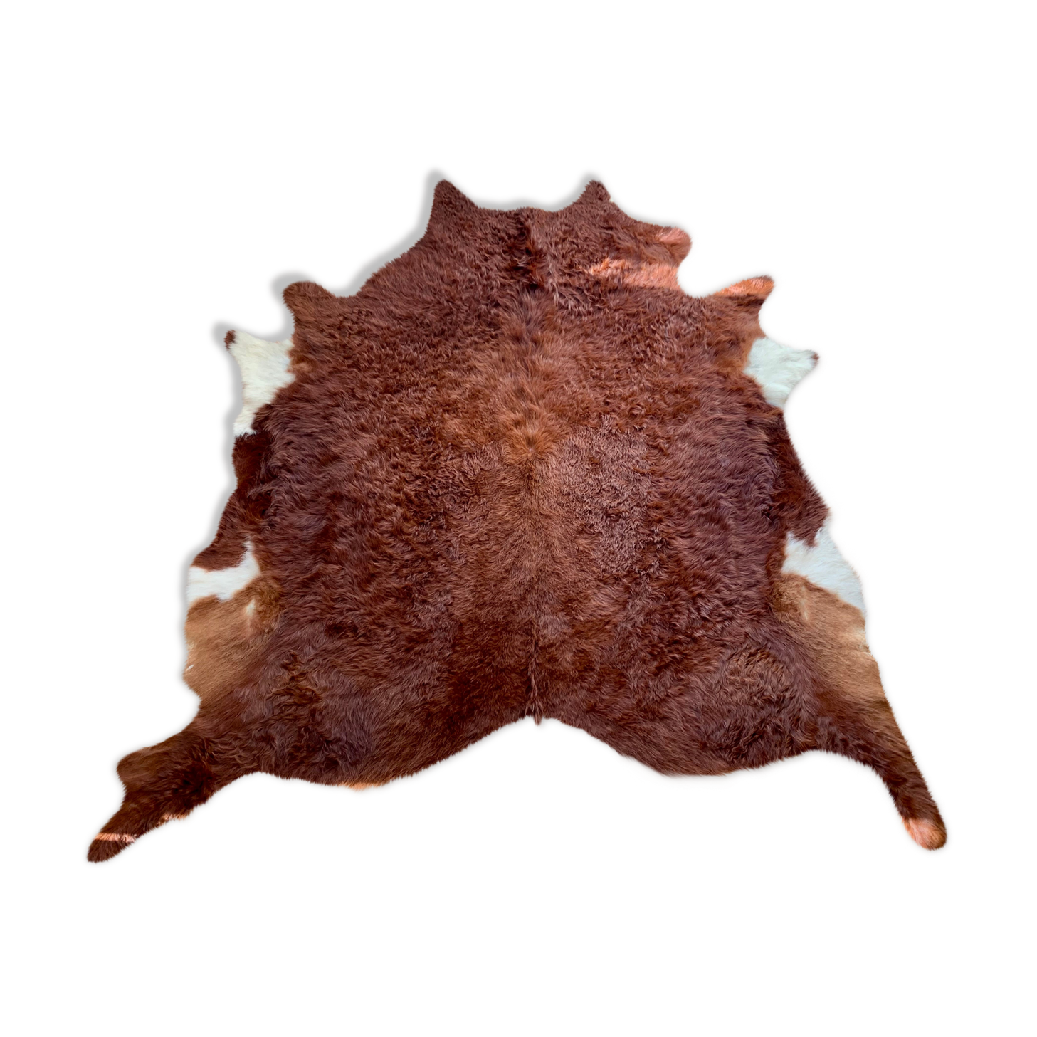 Large vintage natural cowhide carpet 195x188cm
