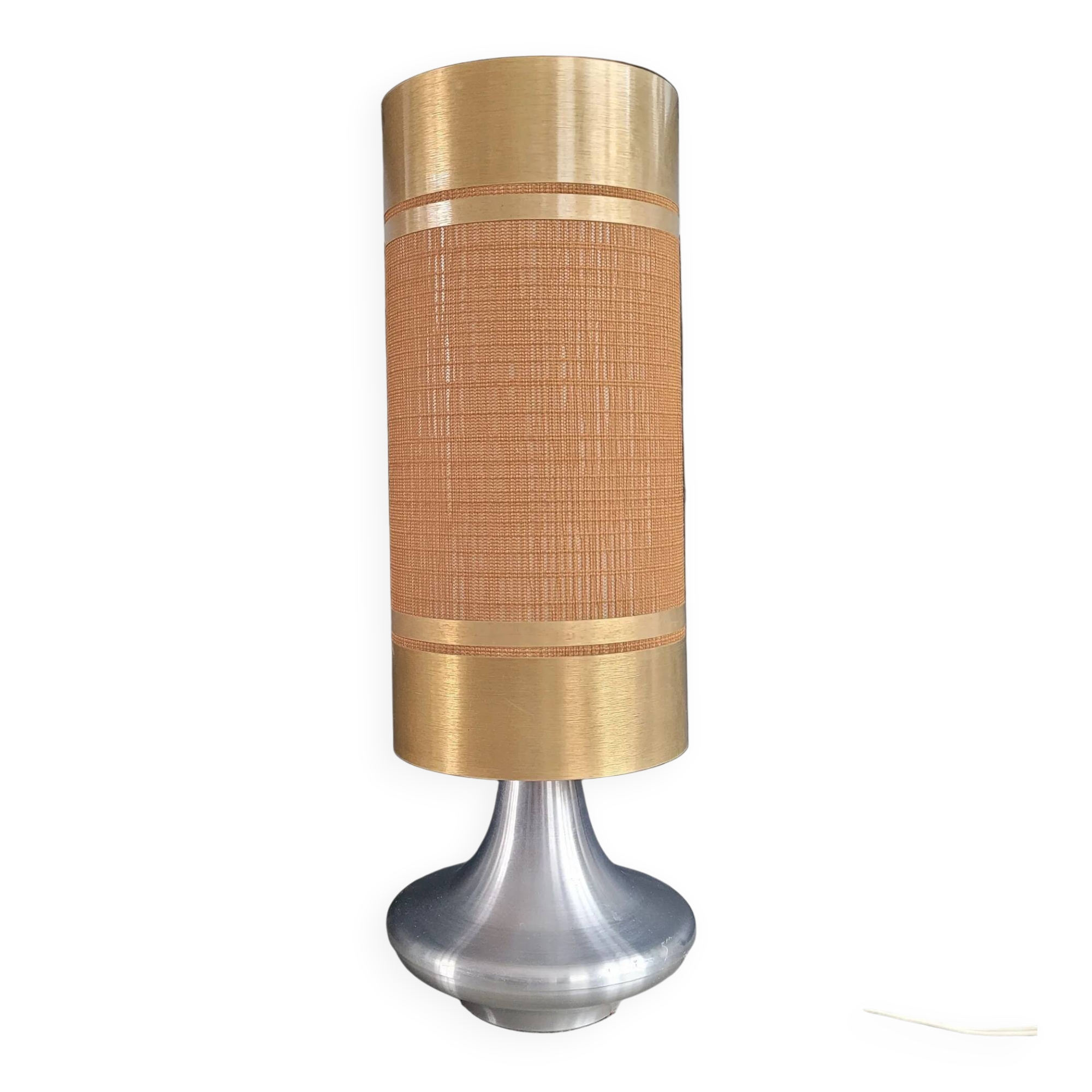 Vintage table lamp with brushed aluminium base - cylinder shade