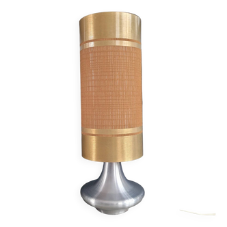 Vintage table lamp with brushed aluminium base - cylinder shade