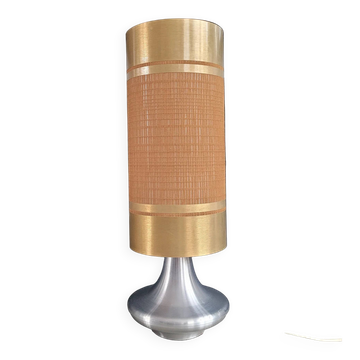 Vintage table lamp with brushed aluminium base - cylinder shade
