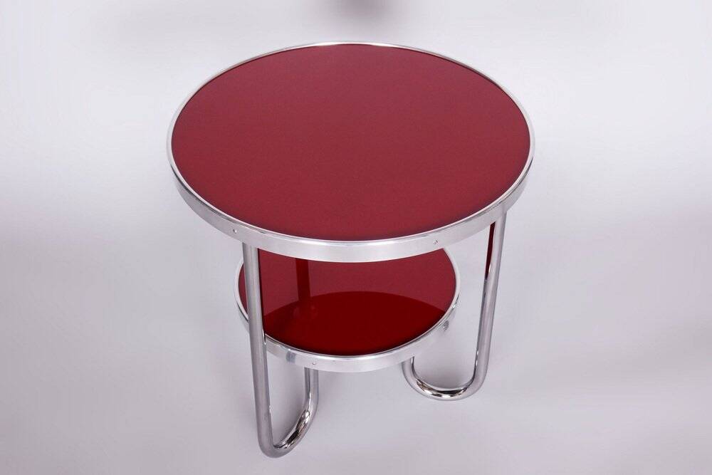 Small Czech Bauhaus Spruce and Chrome Side Table from Kovona, 1930s