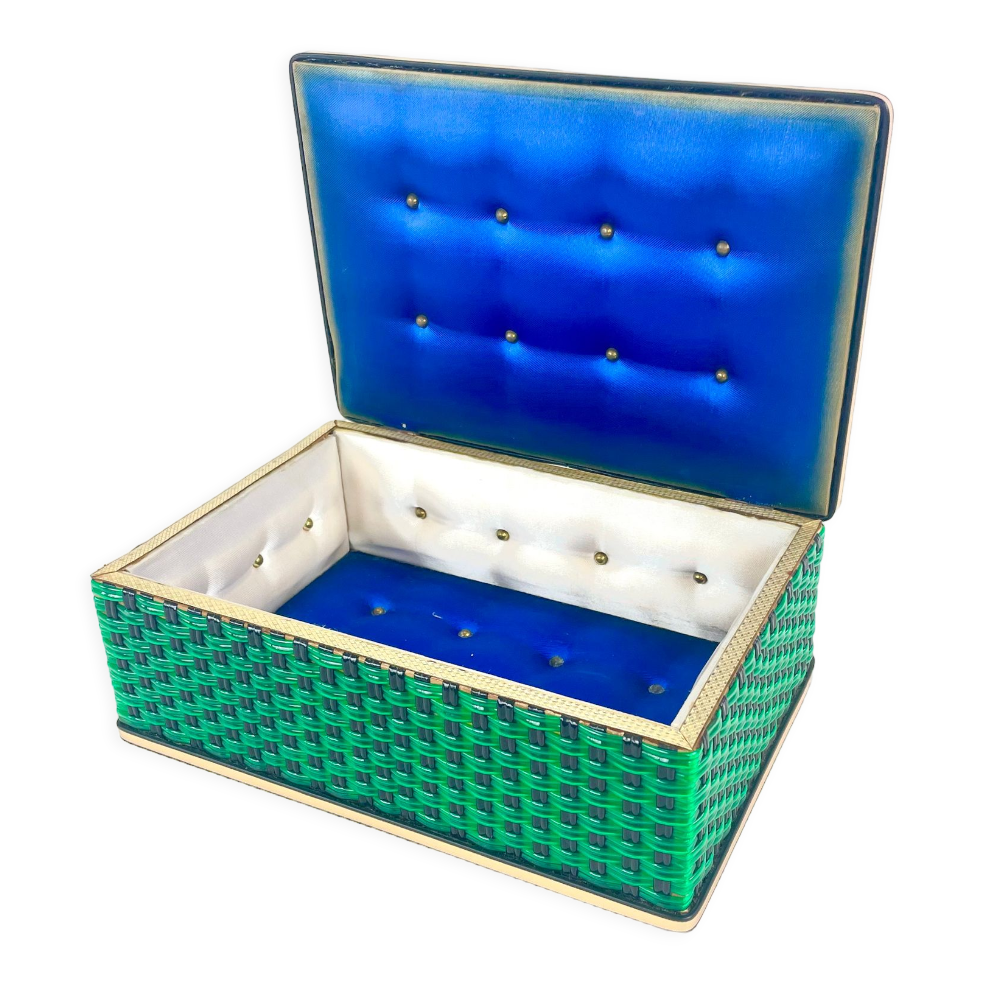 Jewelry box in scoubidou, upholstered interior, circa 1960