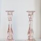 Set of two light pink glass candlesticks from the mid-century, Poland, 1960s.