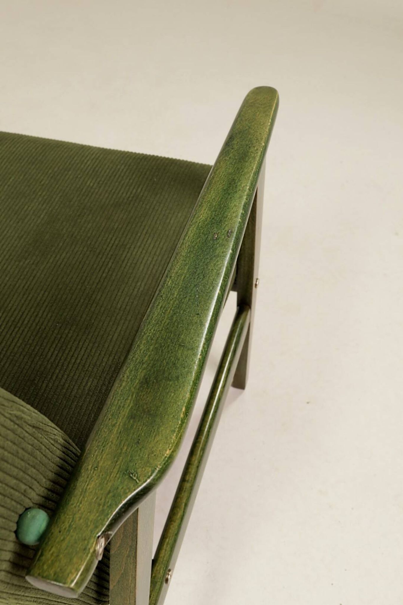 Lounge Chair Vintage Olive Green Corduroy ,Green Wood