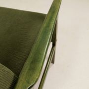 Lounge Chair Vintage Olive Green Corduroy ,Green Wood