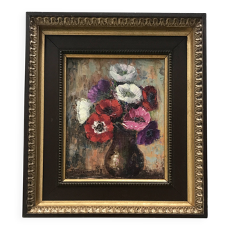 Huile sur toile Bourganel 1978 bouquet de fleurs