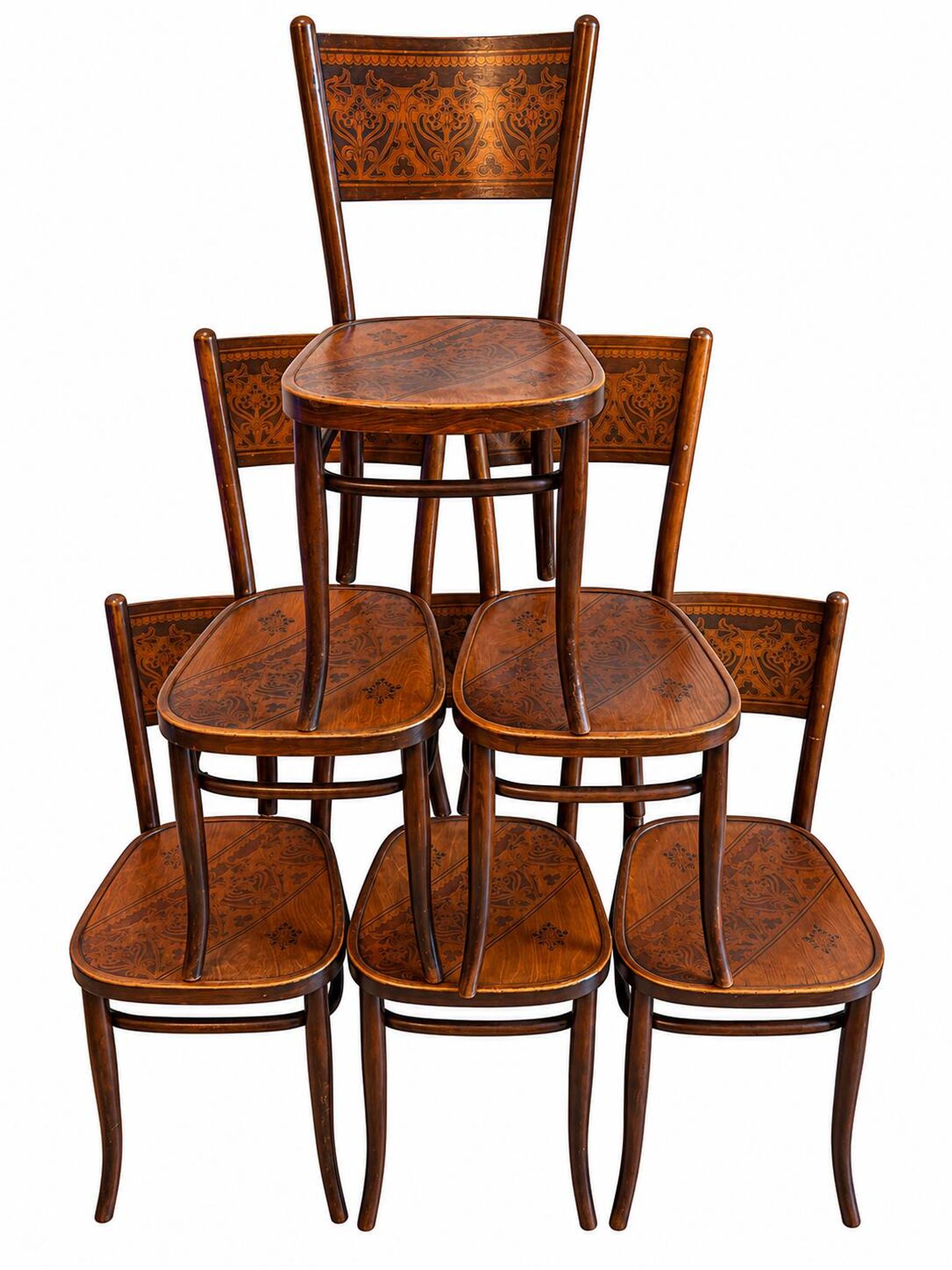 6 antique chairs Jacob & Josef Kohn – Vienna – Decorated bent wood – Style
