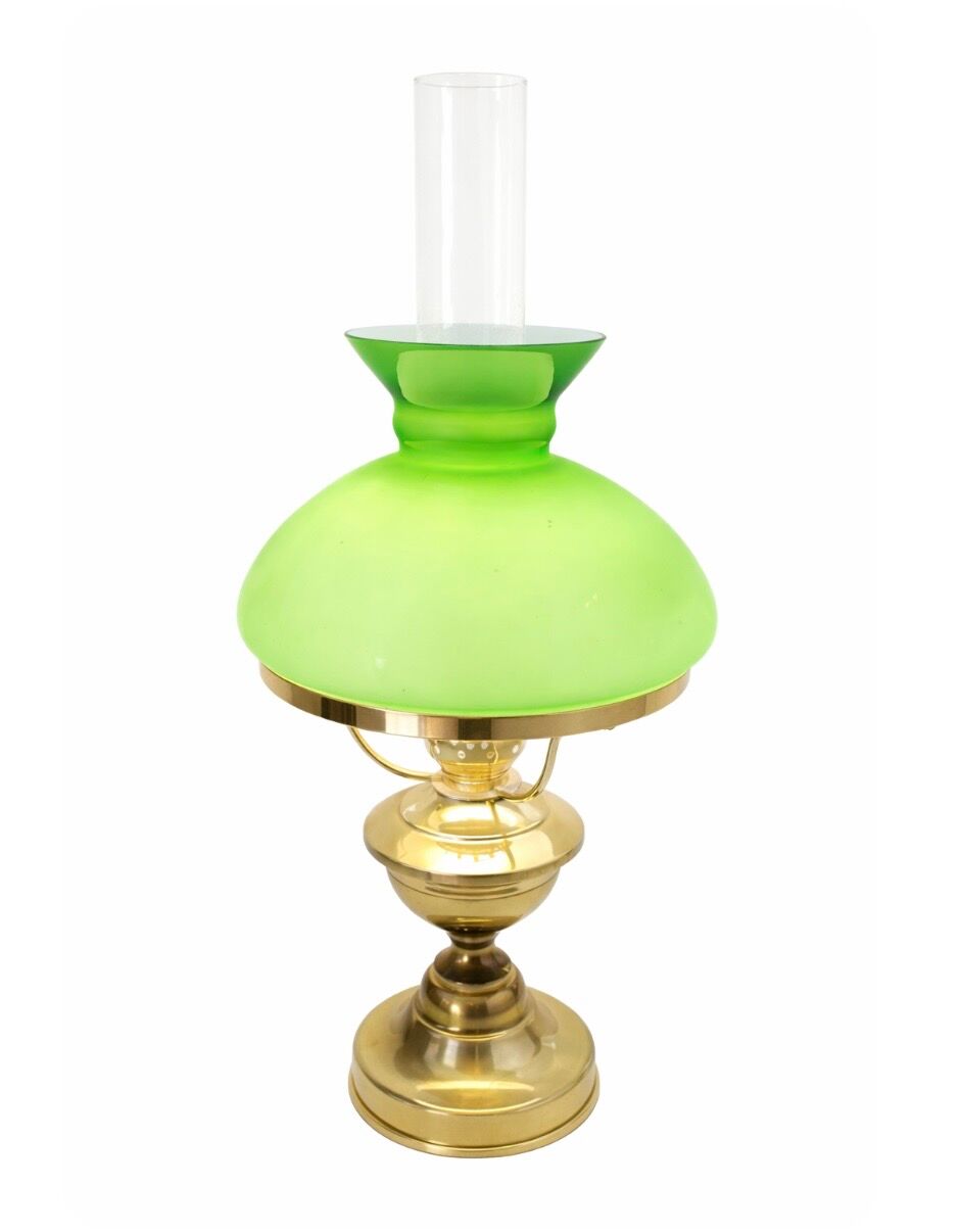 Vintage 1970s lamp in green opaline and brass.