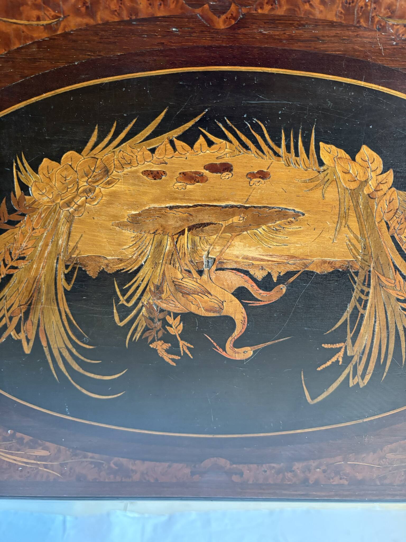 Antique Napoleon III style dressing table – Blackened wood and walnut burl