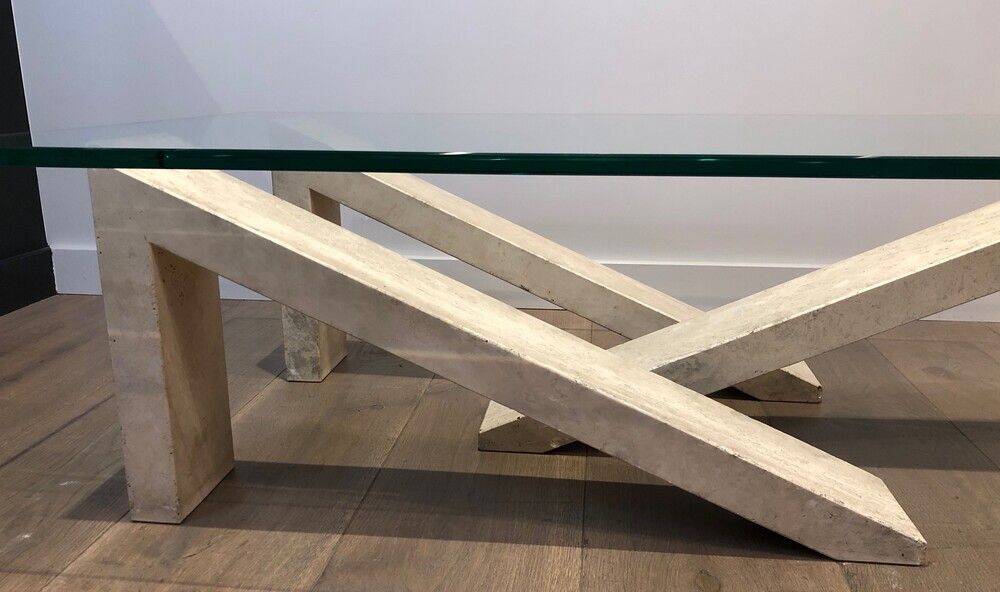 Table basse en marbre à plateau de verre