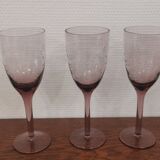 3 purple crystal flutes with finely engraved patterns year 70