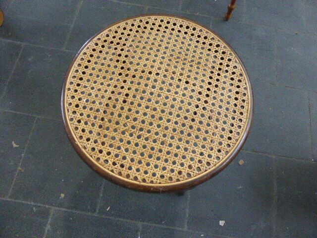 Stool Bistro, caned in varnished wood and former strapping