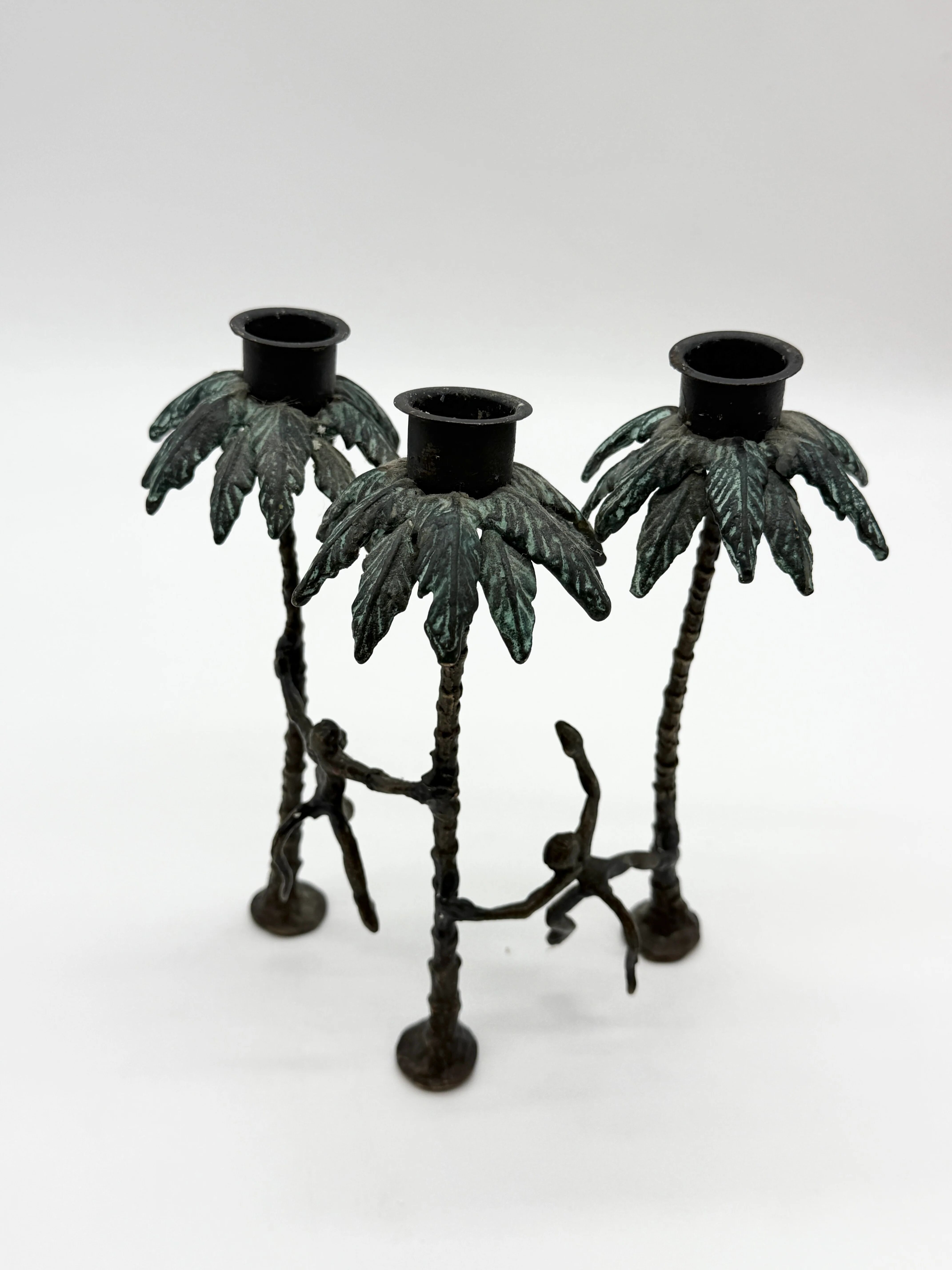 Chandelier "singe" en bronze patiné, 1970s