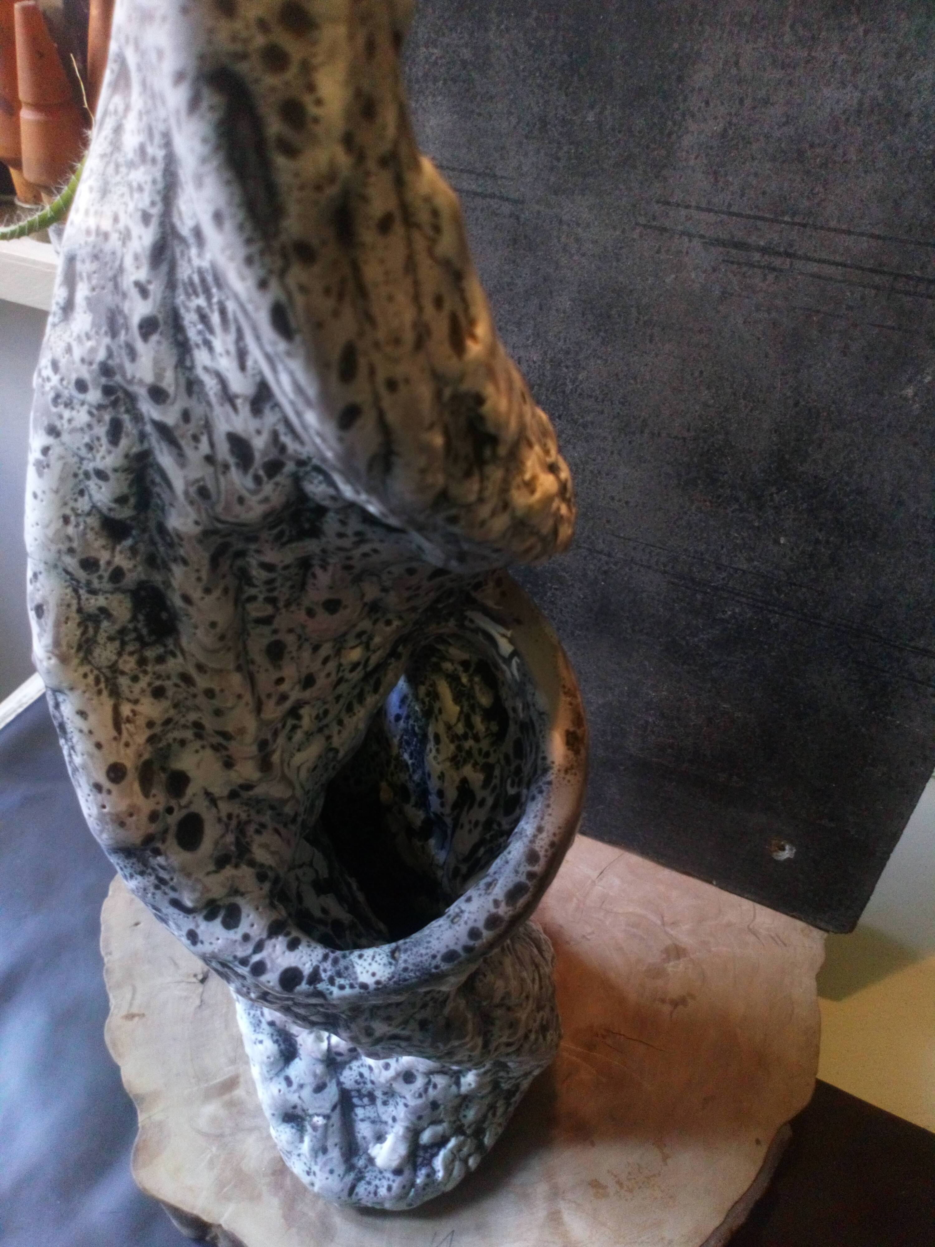 Louis Giraud's twisted double vase in Vallauris ceramic foam