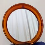 Miroir rond vintage en plexiglas orange Space Age 1970