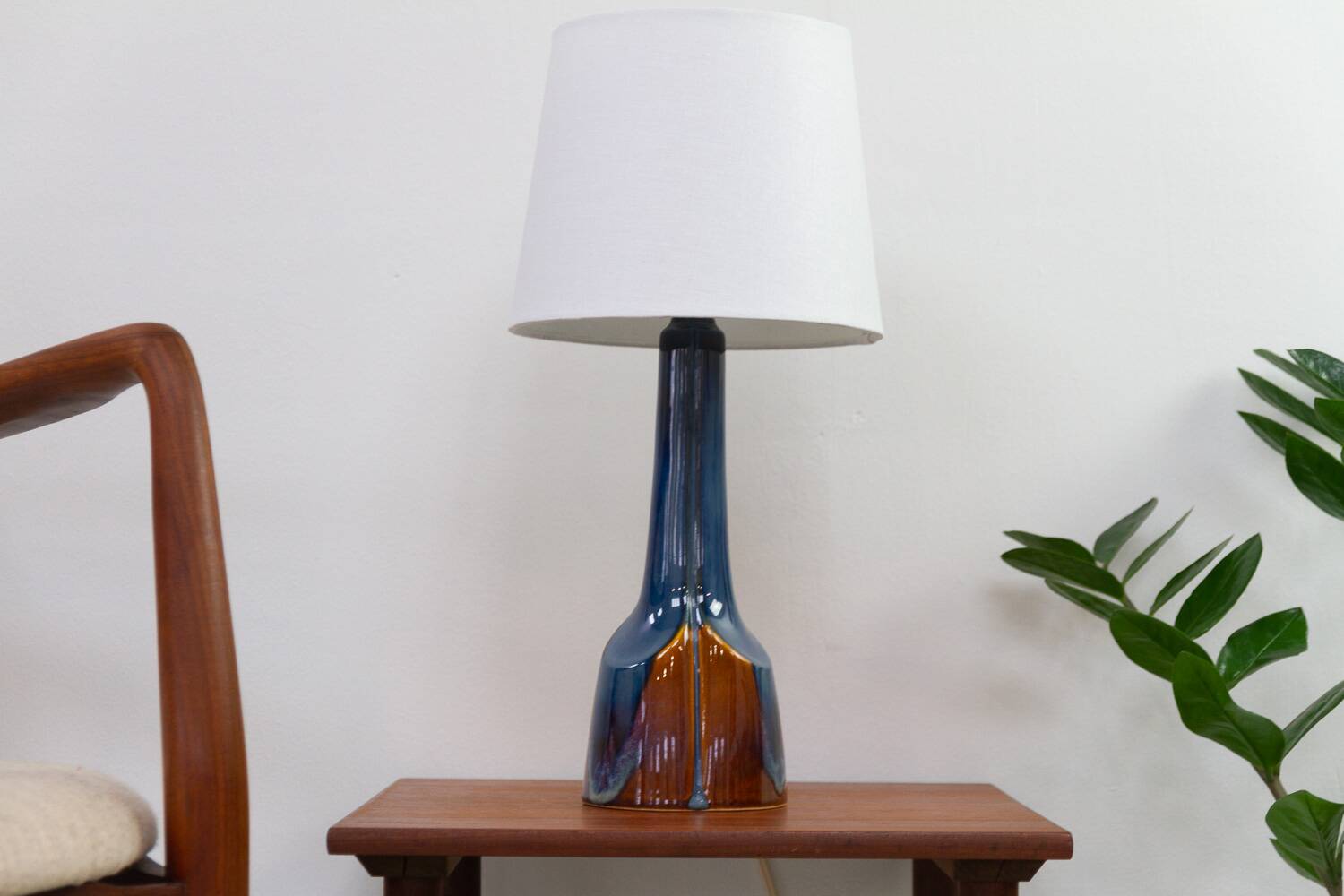 Danish Modern Blue and Brown Ceramic Table Lamp by E. Johansen for Søholm, 1960s