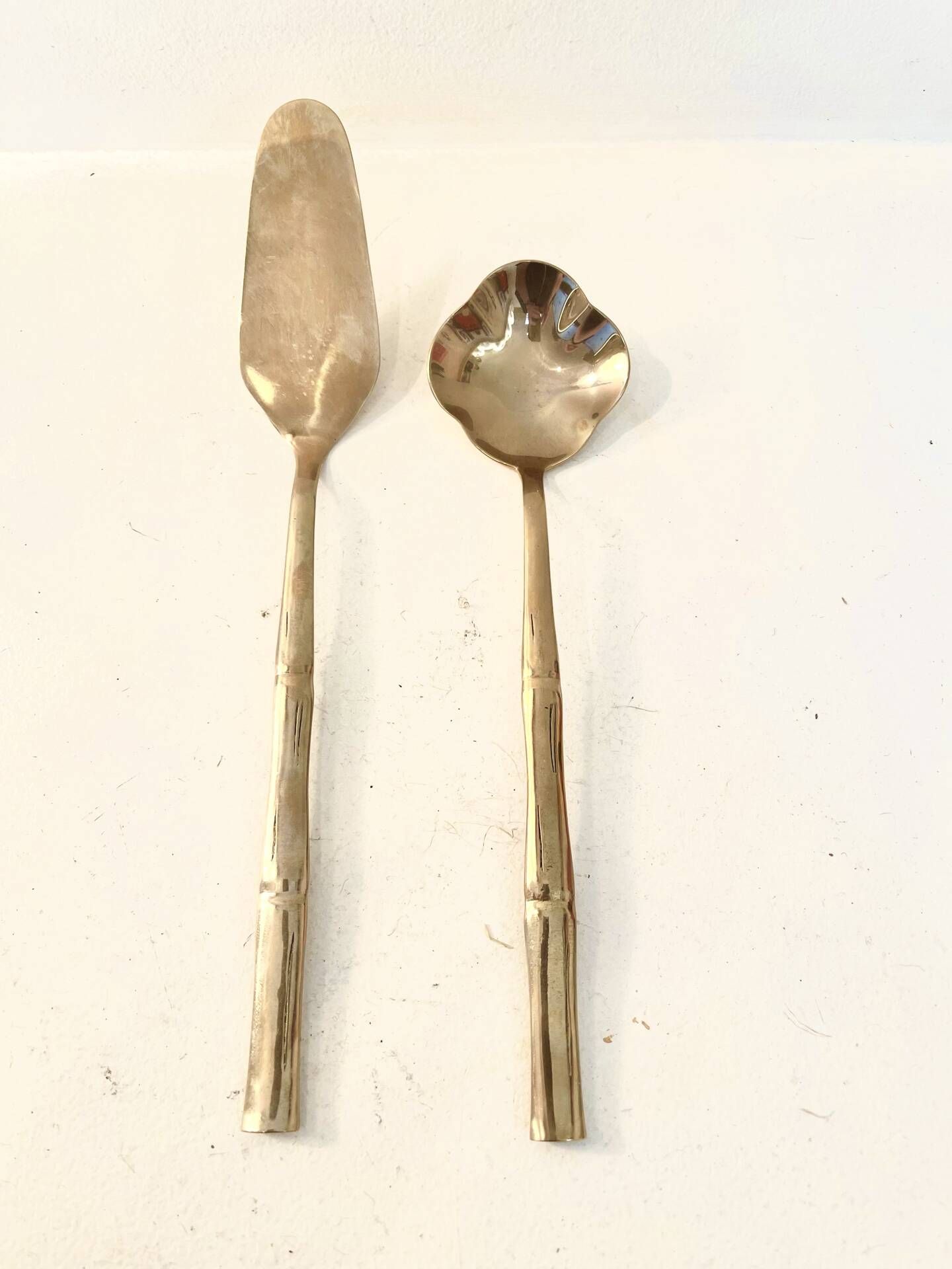Vintage dessert cutlery duo, golden bamboo, Hollywood Regency - here