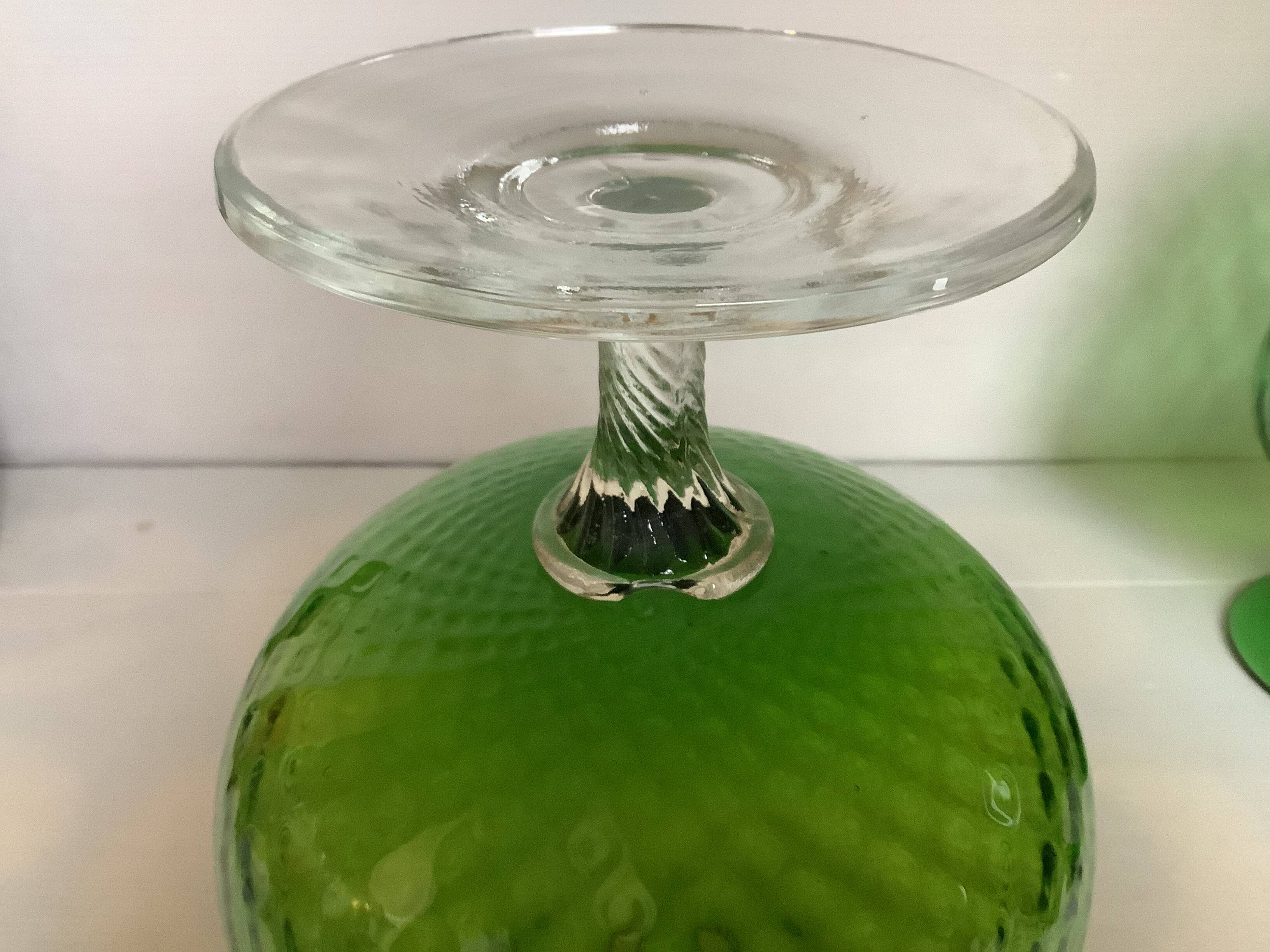 Trio of green glass vases Empoli Italy