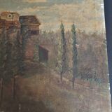 Painting oil on canvas seascape with castle