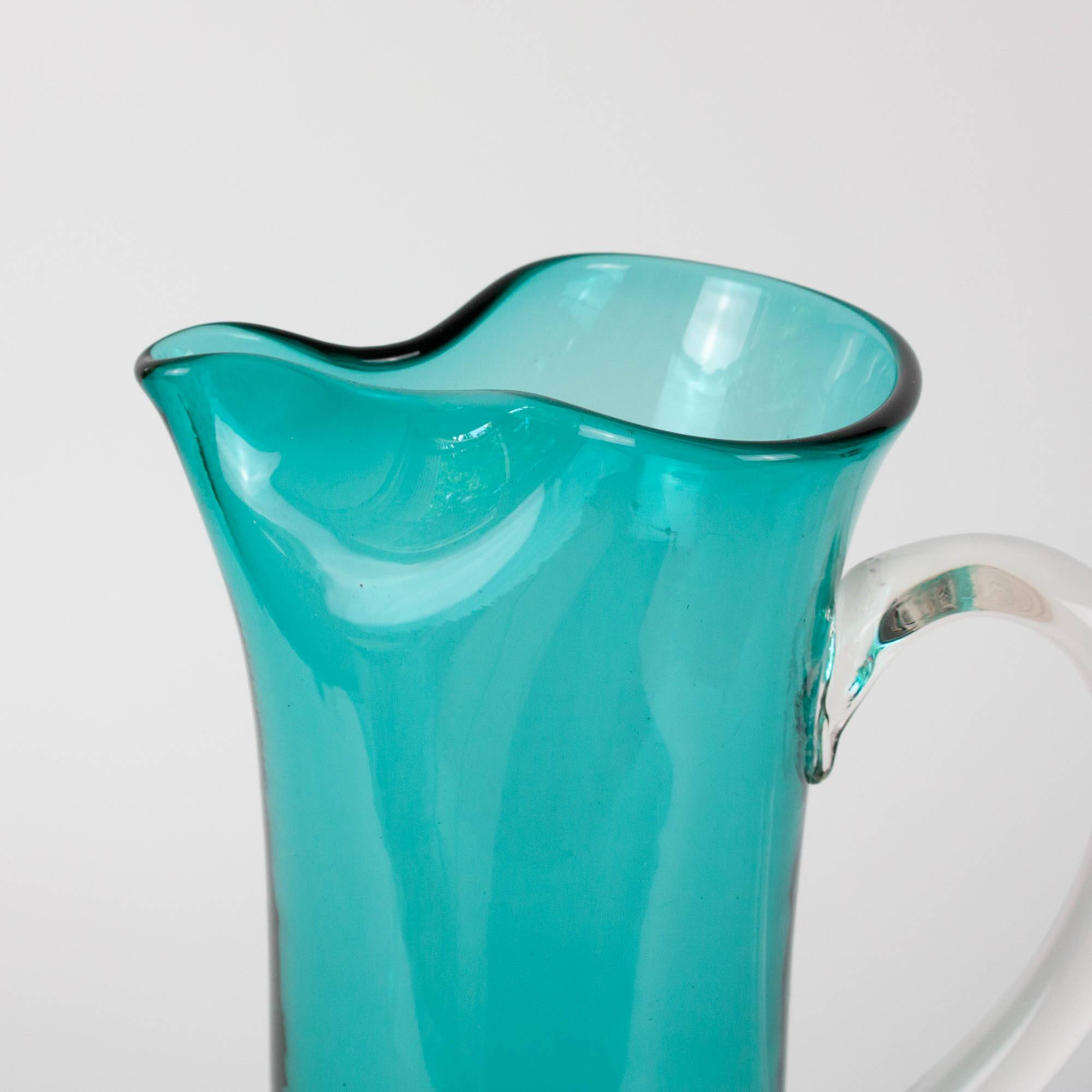 1960s Portuguese Turquoise Glass Jug