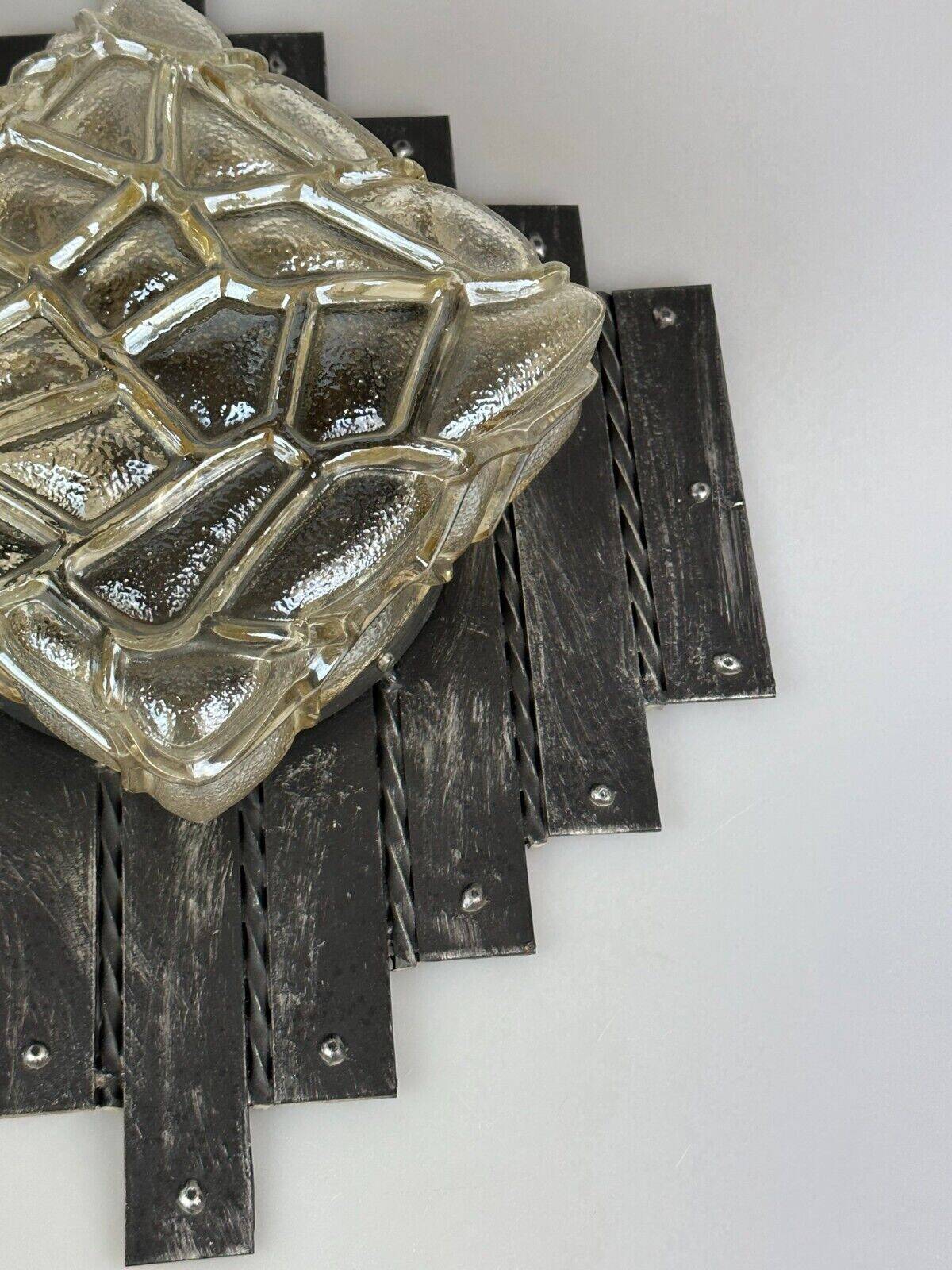 60's 70's Brutalist Wall Lamp Iron & Glass Wall Sconce