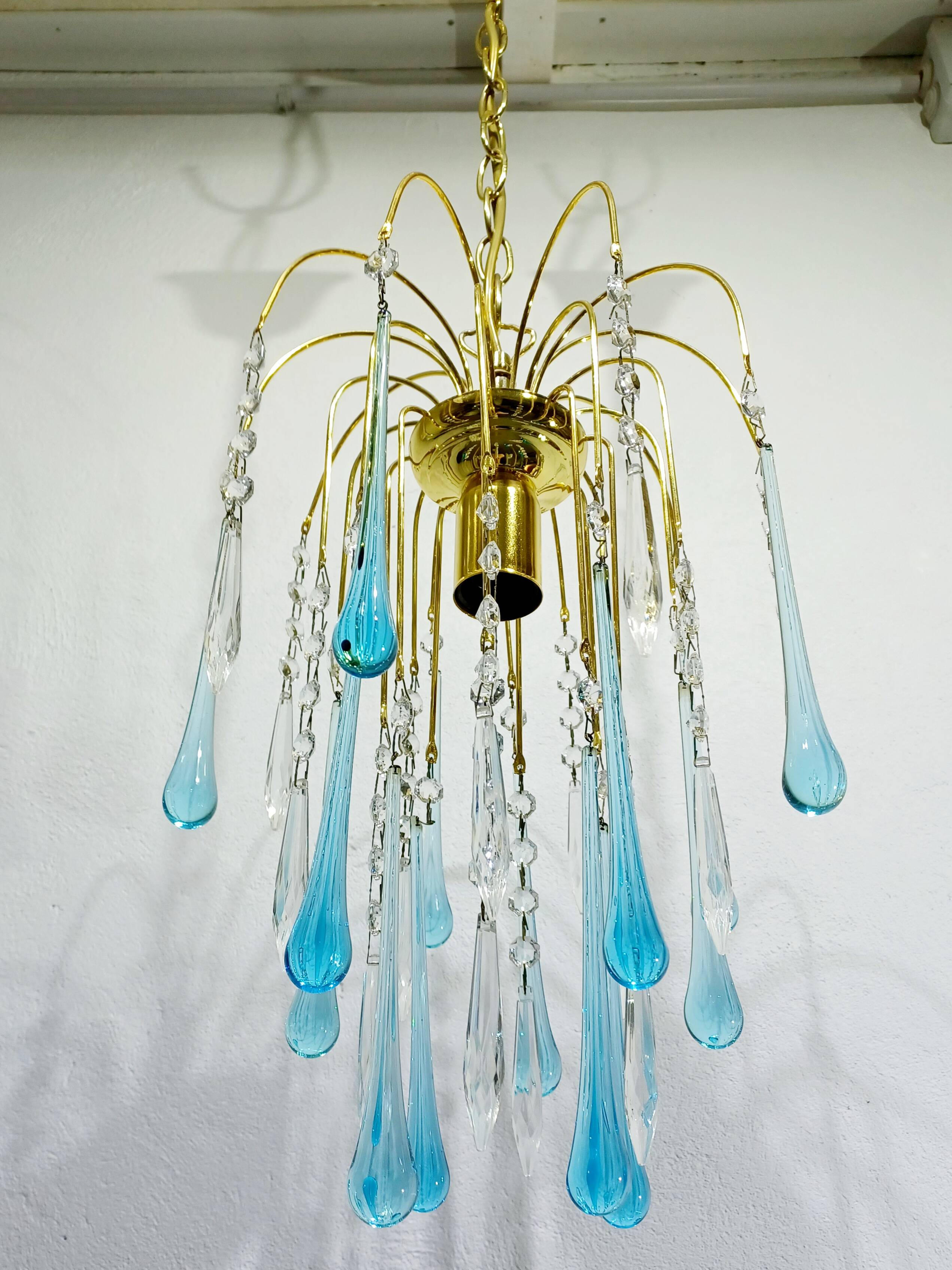 Murano Chandelier Blue Crystal Drops