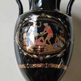 Vase Ancient Greek Amphora stamped. Motifs scenes of life from Greek mythology. Gold inlays