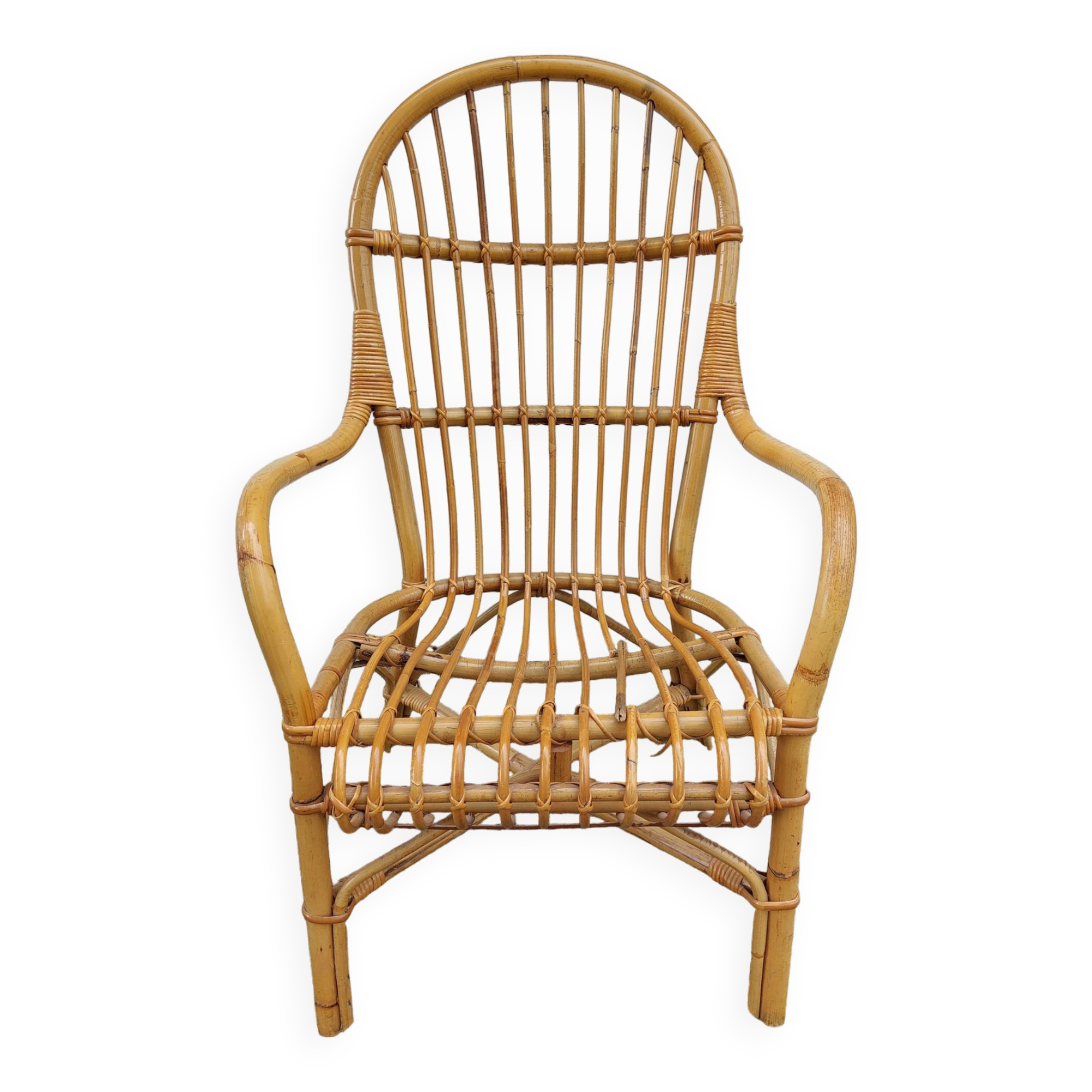 wicker armchair, bamboo wood