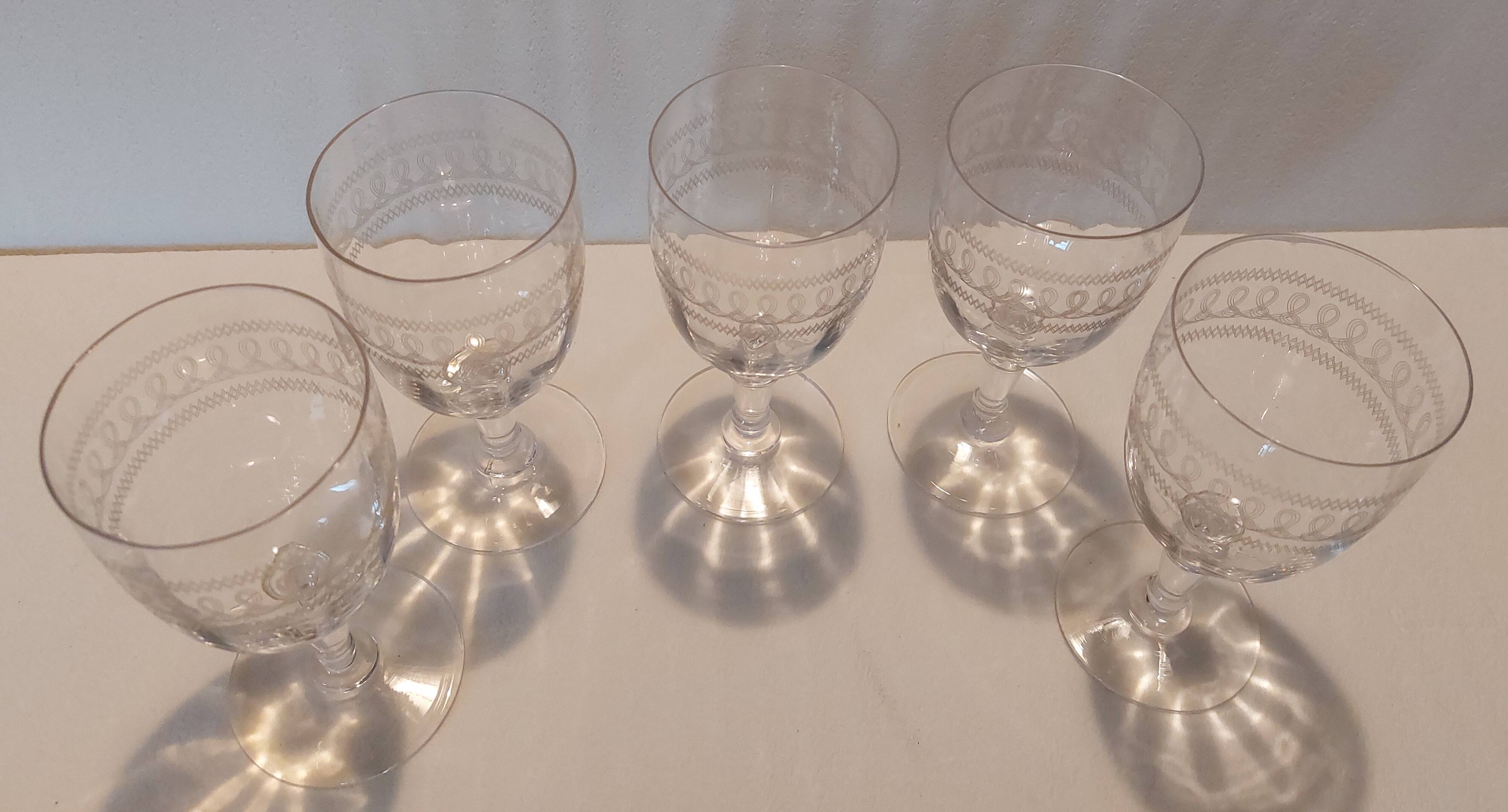 5 Blown Crystal Glasses