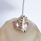 Pendant lamp chandelier, vintage yellow and white glass luminaire, petticoat shape, vintage french