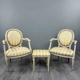 Pair of Medallion Armchairs in Louis XVI Style with Footrests, 20th Century