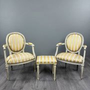 Pair of Medallion Armchairs in Louis XVI Style with Footrests, 20th Century
